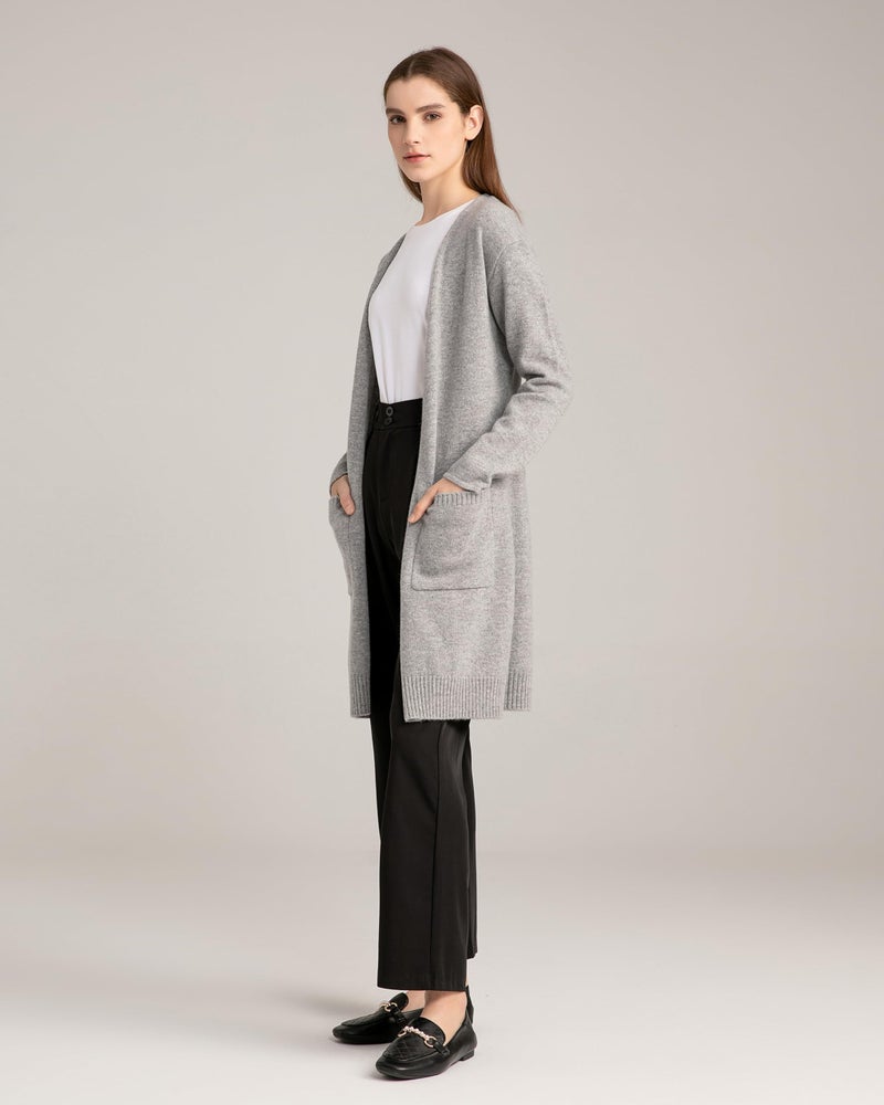 State Cashmere Long Sweater Cardigan Women 100% Pure Cashmere Cardigan with Pockets Cashmere Cardigans for Women (Pale Charcoal, Medium) - Image 4